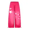 Calça Casual Estilo Americano Estampada com Estrelas Desgastadas em Degradê, Lâmina, Outono Novo, Cintura Dupla, Patchwork, Perna Larga, Masculina e Feminina