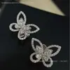 Pendientes de Mariposa Fantasma Versión Alta Gejia Versión Seiko V Oro Pendientes Completos de Diamante Doble Capa Estéreo Pendientes de Moda Europeos y Americanos