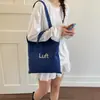 Bolso de Hombro Sencillo y Casual de Lona con Letras Estilo Coreano, Bolso Tote Versátil de Gran Capacidad para Estudiantes y Personas que Van al Trabajo