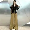 Camiseta de Algodón Puro de Manga Larga para Mujer, Paquete de 40, Jeans de Pierna Ancha Estilo Wasteland para Mujer, Corte Relajado, Adelgazantes, Pantalones Caídos