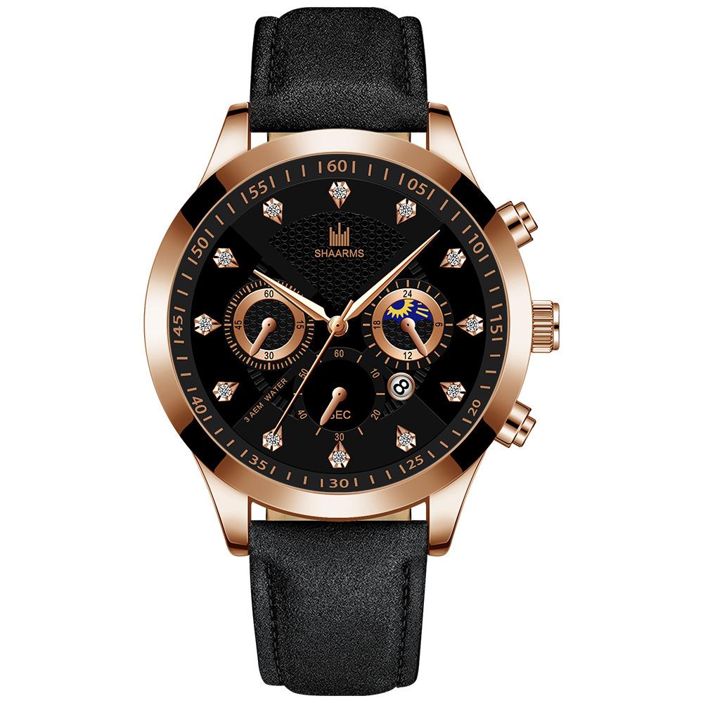 黑色皮带玫金壳黑面玫金针