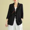 Jaqueta de Algodão e Linho/Mistura, Estilo Novo Primavera/Verão 2026, Corte Amplo, Manga Longa Versátil, Casual, Elegante, Roupa com Proteção Solar para Mulheres