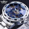 GANADOR GANADOR 614 reloj mecánico para hombre con correa de acero, fondo transparente hueco, diamantes de imitación, moda, manual