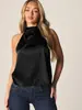 Bestseller transfronterizo europeo y americano: Blusa de seda de alta gama con cuello halter y volantes, cuello alto, hombros descubiertos, corte holgado, adelgazante y elegante.