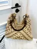 Bolso de Paja Tejida Calado de Verano, Bolso de Playa para Vacaciones, Bolso de Paja a la Moda, Bolso Tote de un Solo Hombro, Bolso Tejido a Mano