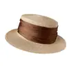 Sombrero de Paja de Cinta Ancha de Seda Merceizada Estilo Japonés para Mujer Verano Protector Solar Sombrero de Copa Plana Sombrero de Copa de Moda Sombrero de Moda