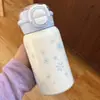 Lleno de encanto femenino~ Linda taza térmica de acero inoxidable 316 con patrón de estrellas y pajita, botella de agua elegante y portátil para niñas