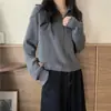 855 # Cardigã de Tricô com Gola e Manga Longa Feminino Outono e Inverno Novo Estilo Coreano Solto Emagrecedor Versátil Jaqueta Suéter Top
