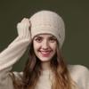 Jiayi otoño e invierno Nuevo sombrero de punto con pelo de conejo para mujer, moderno estilo occidental, gorro de punto cerrado, protección para las orejas, lana cálida