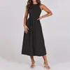 Vestido Sin Mangas con Cintura, Tejido de Punto, Sitio Independiente Amazon con Bolsillos, Falda Larga Casual de Alta Gama por Encima de la Rodilla para Mujer