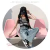 Jeans Rasgado Retro Estilo Americano Feminino 2025 Primavera e Outono Novo Design Sense Calças Largas Emagrecedoras com Pernas Largas