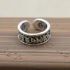 Anillo de Pisón de Diamante con Seis Caracteres de Palabras Verdaderas del Joker Retro para Hombres y Mujeres con Personalidad de Estilo Étnico Joyería Artesanal Antigua de Plata Tailandesa