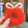 Celebridad de internet ins otoño e invierno alta elasticidad súper lindo tridimensional felpa orejas de conejo banda para el pelo lindo corazón de niña cuerda para atar el pelo accesorios para el cabello