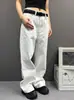 Jeans Off-White Básico Retrô Simples Versátil para Homens e Mulheres Estilo Casal Marca Tendência Calças Retas Soltas de Perna Larga