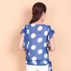 Leche de Papaya Verano Nuevo Top Estilo Coreano Suelto Lunares Cuello Redondo Jersey Manga Corta Ajustado con Cordones Camisa de Gasa para Mujer