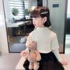 Suéter de Primavera y Otoño para Niñas, Elegante Marca de Moda Infantil Estilo Coreano Cuello Medio Alto Mangas Abullonadas Tejido de Celebridad de Internet