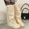 En stock~Botas de 8 cm de altura para mujeres petite, caña ancha, botas altas negras hasta la rodilla adelgazantes