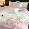 Juego de Ropa de Cama de Lujo Ligero de Algodón Puro Cuatro Piezas Alta Densidad de Hilos 100% Algodón Bordado Floral Funda Nórdica Hogar Universal Cuatro Estaciones Ropa de Cama 4
