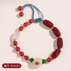 Pulsera de Mineral Crudo Natural de Cinabrio de Alto Contenido con Flor de Cinco Pétalos al por Mayor, Cuentas Cilíndricas de Nube Auspiciosa de Arena Dorada Púrpura, Pulsera para Mujer para el Año de Nacimiento