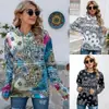 Top Estampado Estilo Bohemio Personalizado de Venta Caliente Transfronterizo Sudadera con Capucha Forrada de Felpa Moda Europea y Americana para Mujer