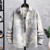Primavera e Outono marca masculina manga comprida estampada camisa de bolso lapela solta casual top roupas camisa estudante jaqueta