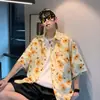 Camisa Floral de Seda Fina para Hombre Verano Primavera Americana Hawaiana Playa Manga Corta Camisa Chaqueta Casual Holgada de Moda