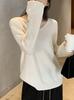 Suéter de lã gola V feminino outono e inverno nova moda estilo estrangeiro de alta qualidade branco malha base suéter transfronteiriço