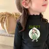 Camiseta de Manga Larga Base para Niñas con Cuello Volante, Felpa Cálida, Elegante, Cuello Semi Alto, Ropa Interior, Top Cepillado, Otoño/Invierno, para Niños Mayores