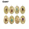 Wt-P2104 Colgante Oval de Latón Incrustado con Piedras de Amazonita y Cuarzo Rosa de Venta Caliente Joyería Accesorios DIY