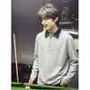 Camisa Polo Casual Coreana Grossa com Meio Zíper Cor Colorblock Gola com Costura Contrastante Manga Longa Pulôver Primavera/Outono 2026