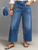 Calça Jeans Feminina Versátil 2026 Lavada de Barra Reta Larga com Ilhós Metálicos para Comércio Exterior Europeu e Americano