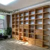 Estante de Livros de Madeira Maciça Rack de Armazenamento de Parede de Olmo Velho Estante de Livros de Parede Inteira para Sala de Estar Rack de Armazenamento de Chão para Exibição de Livros Ilustrados Xadrez