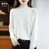 Suéter de punto de terciopelo Andy de alta gama listo para usar, top elegante con cuello semi-alto, mangas largas, corte holgado, suéter base de punto liso para mujer