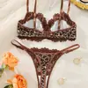 Conjunto de lingerie sexy feminino transfronteiriço, lingerie de renda com estampa de leopardo retrô europeia e americana, conjunto de duas peças com fio dental feminino