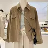 2026 Jaqueta Casaco Moda Cor Sólida Simples Shenzhen Nanyou Nova com Gola Reversível, Estilo Curto Cáqui para Outono