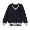 Tricô Pulôver Infantil Primavera e Outono 2024 Estilo Preppy Tricô Roupa Externa para Meninos Roupa de Algodão para Meninas Estilo Família