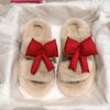 Zapatilla de Lana con Suela Gruesa de 4CM para Mujer Otoño e Invierno Forrada de Polar Distintiva de Algodón con Lazo Zapatilla de Algodón Cálida para el Hogar Abierta por Delante para Exteriores