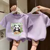 Camiseta de Algodão Puro de Manga Curta para Meninas de Verão, Top Estampado Fofo, Soltinha para Crianças, Confortável, Versátil, Amigável à Pele, Camiseta de Meia Manga