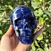 Pedra Crua de Cristal Natural Pedra Listrada Azul Ornamento de Caveira Brinquedo de Mão Peça para Decoração de Casa Sala de Estar Mesa de Escritório
