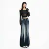 Jeans de campana lavados de tres botones estilo americano para mujer, color naranja joven, corte ajustado, adelgazantes, elegantes, levanta glúteos, versátiles