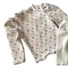 Camisa Base Lisa Floral com Gola Franzida Macia e Confortável de Inverno para Meninos e Meninas