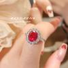 Anillo de corindón rojo tesoro de moda europea y americana, ligero, de lujo, con temperamento, para todo tipo de partidos, transmisión en vivo, drenaje, rojo sangre de paloma, diamante de alto carbono, para mujer.