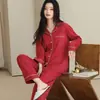 Nuevo conjunto de pijama de algodón puro para primavera y otoño, manga larga, pantalón largo, cárdigan, conjunto de dos piezas para ropa de casa unisex transfronteriza para transmisión en vivo