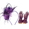Set de Flor de Plumas para la Cabeza de Amazonia Accesorios para el Cabello de Flor en la Cabeza Diadema Guantes para Actuación en el Festival de Carreras de Caballos Fiesta Baile de Graduación Accesorios para la Cabeza