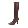 Nuevos Botines Largos de Punta para Mujer Estilo Otoño e Invierno 2025, Botines Largos Blancos, Botines Elásticos de Tacón Fino, Botines Elegantes de Tacón Alto, Debajo de la Rodilla