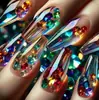 Modelo de Comercio Exterior Más Vendido: Uñas Artísticas de 24 Piezas con Gemas Deslumbrantes Personalizadas, Transparentes, de Nicho, de Alta Gama, Uñas Postizas Largas Estilo Ballet al por Mayor