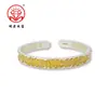 Prata Pura 9999 Novo Estilo Chinês Girassol Margarida Sutra do Coração Pulseira Aberta em Prata Esterlina Banhada a Ouro Sutra do Coração