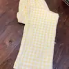 Estilo Nuevo Primavera y Otoño Conjunto de Dos Piezas de Pijama de Cuadros Amarillos para Niñas Cárdigan Cuello de Muñeca Doble Longitud Ropa de Casa Suelta Casual