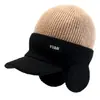 Gorro de lana de invierno con ala para proteger las orejas para hombres de mediana edad y ancianos, gorro de tigre para ciclismo al aire libre, gorro de punto de una sola pieza que protege el cuello