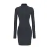 Ropa de Mujer al por Mayor Transfronteriza Estilo Europeo y Americano 2025 Principios de Otoño Nuevo Vestido de Punto de Cuello Alto Color Puro Falda de Cadera